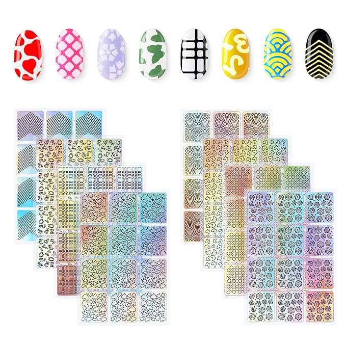 288 Pieces Nail Vinyl Stencils Nail Decoration Stickers Set Nail Stickers Tips Decals, 24 Sheets