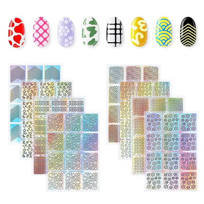 288 Pieces Nail Vinyl Stencils Nail Decoration Stickers Set Nail Stickers Tips Decals, 24 Sheets