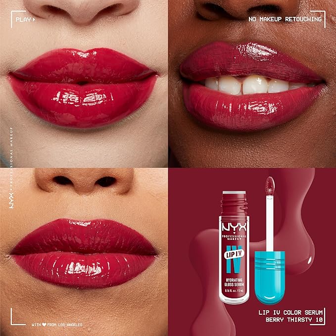 NYX PROFESSIONAL MAKEUP Lip IV Hydrating Glossy Lip Stain with 12HR Hydration - Berry Thirsty (Red)