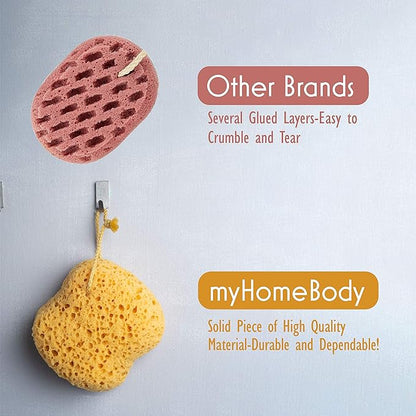 myHomeBody Bath Sponge, Foam Loofah, Body Scrubber for Bathing, Exfoliating Shower Pouf for Shower – Large Size, Lots of Lather, Curvy, 2 Pack