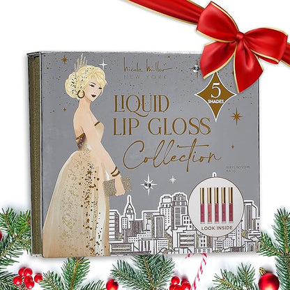 Nicole Miller Lip Gloss Collection Shimmery Glosses for Women and Girls Long Lasting Color Set with Rich Varied Colors, Silver City, 5 Count (Pack of 1)