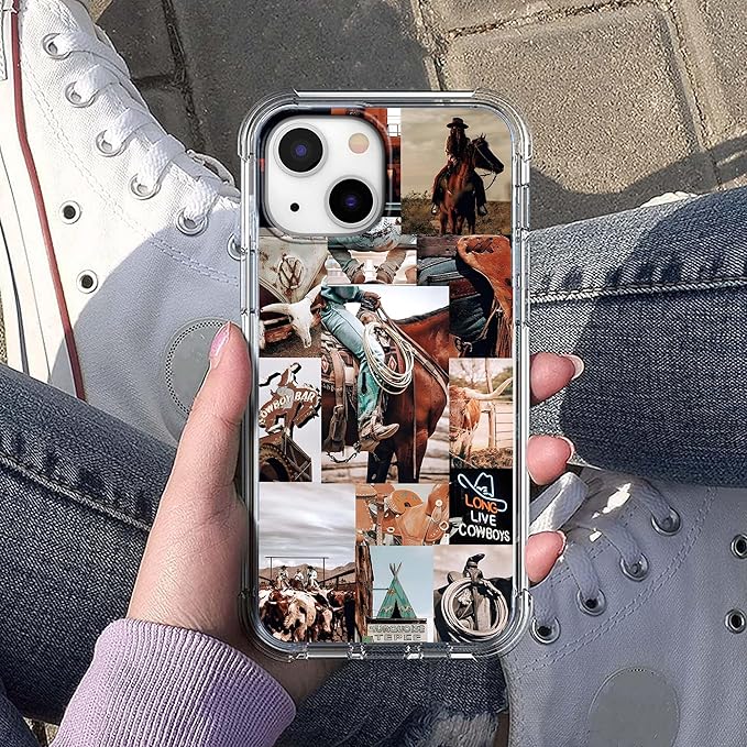 Case for iPhone 13 Mini with Cowboy Art Design,Cowgirl Riding Horse Wild West Scenery Pattern,Trendy Soft TPU Bumper Phone Cover(13mini,Western)