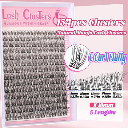 Natural Lash Clusters Kit Wispy Lash Invisible Lash Band Cluster Eyelash Extensions Kit 8-16mm Individual Lashes Extension DIY D Curl Eyelash Clusters with Waterproof Lash Band Clusters