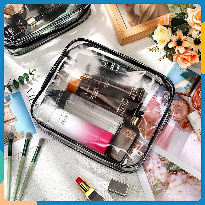 12 Pieces Clear Makeup Bags, TSA Approved Toiletry Bag for Travel, PVC Clear Cosmetic Pouch with Zipper, Waterproof Vinyl Plastic Organizer Case for Vacation Bathroom (Medium)