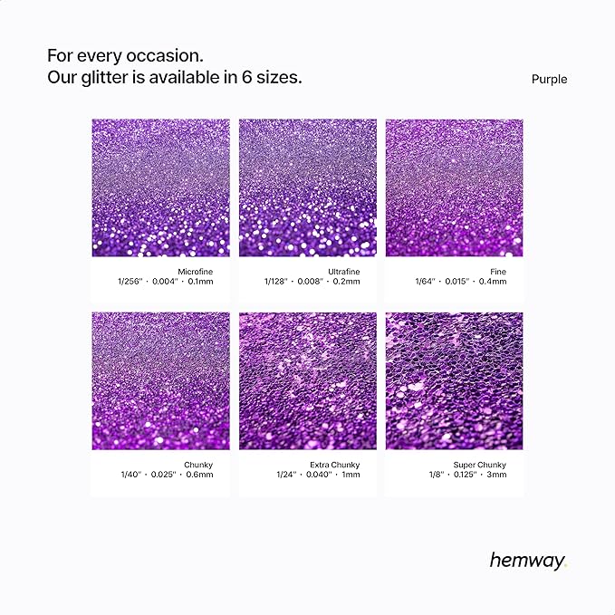 Hemway Premium Ultra Sparkle Glitter Multi Purpose Metallic Flake for Nail Art, Cosmetic Graded, Makeup, Festival, Party, Hair, Body and Eyes 100g / 3.5oz - Purple