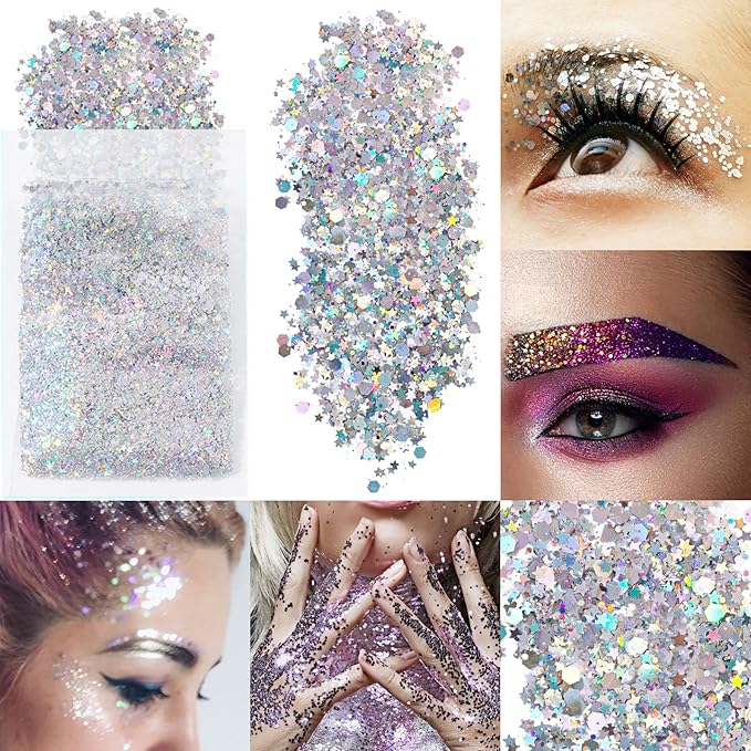 4 Sheets Euphoria Face Gems, 10g Chunky Glitter, Rhinestones Jewels Stickers Glow in The Dark-Luminous Gems Body Makeup for Music Festivals Rave Carnival Cosplay (2Luminous)