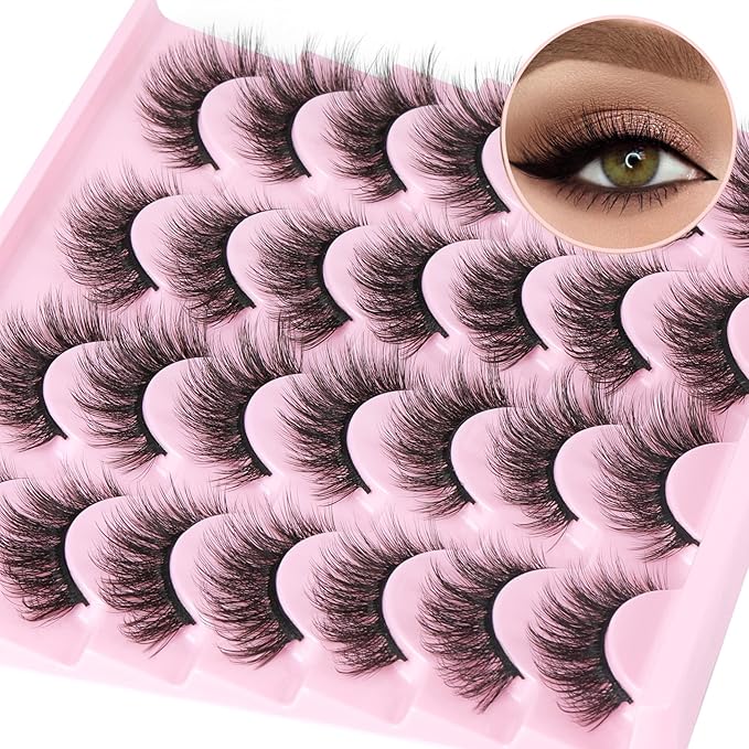 14 Pairs False Eyelashes Natural Mink Lashes Wispy Cat Eye Lashes 14mm 3D Volume Strip Fake Eyelashes Pack by TNFVLONEINS