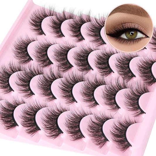 14 Pairs False Eyelashes Natural Mink Lashes Wispy Cat Eye Lashes 14mm 3D Volume Strip Fake Eyelashes Pack by TNFVLONEINS