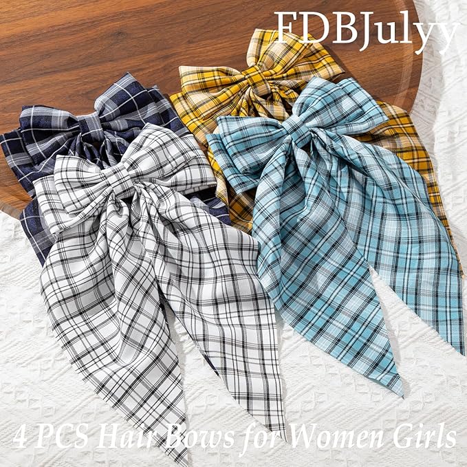 4 PCS Big Hair Bows for Women - Bow-knot Clips for Thick & Thin Hair, Nonslip Bow Claw Clips