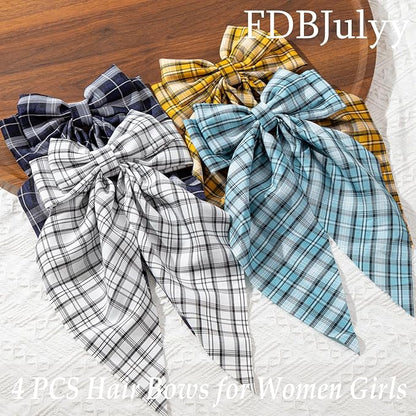 4 PCS Big Hair Bows for Women - Bow-knot Clips for Thick & Thin Hair, Nonslip Bow Claw Clips