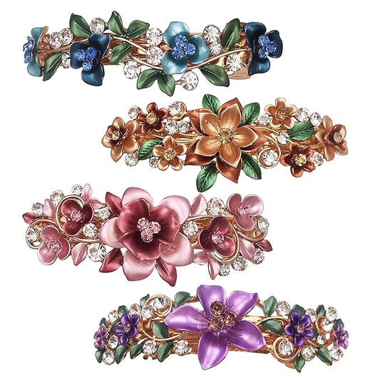 4PCS Luxurious Flower Metal French Barrettes Hair Clasps Accessories Women Girls