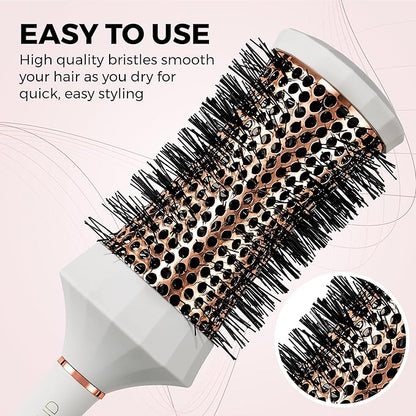 Lily England Round Hair Brush Set, 4 Piece Professional Blow Dry Kit with 3 Round Brushes and Comb for Styling, Beauty Gifts Sets for Women (White)