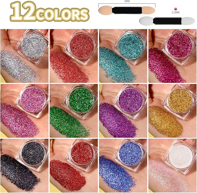 Teenitor Festival Glitter - 12 Color Face & Body Glitter Gel for Makeup & Hair