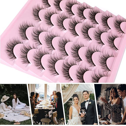 Newcally Natural Look Lashes Mink 3D Volume Wispy False Eyelashes Short Light Volume Fake Eye Lashes Pack 14 Pairs Reusable Soft Faux Mink Eyelashes