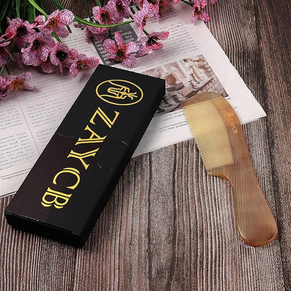 Horn Fine Tooth Comb - Anti-Static Hair Comb - Hair Styling Detangling Comb for All Hair Types (Yellow, Curly, Men, Women, Kids)