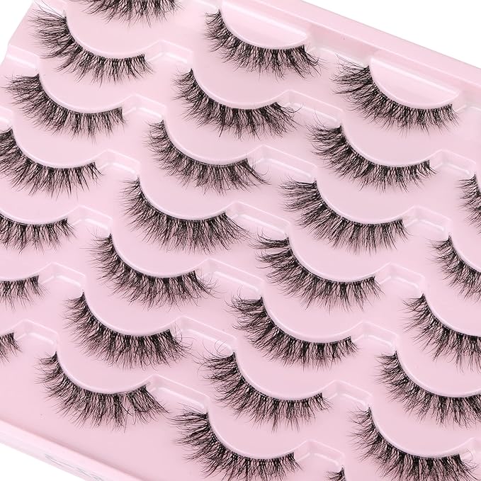 Newcally Lashes False Eyelashes Natural Look Lashes Mink Wispy 3D Volume Fake Eyelashes 5D Strip Cat Eye Lashes Pack Clear Lash Band Individual Eyelash 14 Pairs