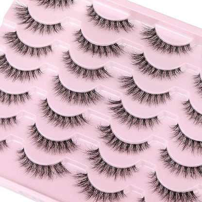 Newcally Lashes False Eyelashes Natural Look Lashes Mink Wispy 3D Volume Fake Eyelashes 5D Strip Cat Eye Lashes Pack Clear Lash Band Individual Eyelash 14 Pairs