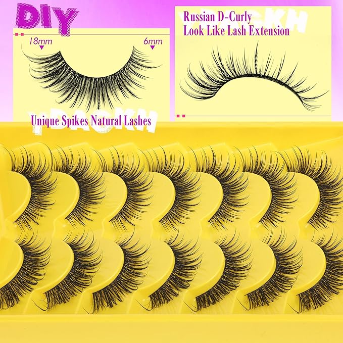 Natural Lashes Manga Eyelashes Cat Eye False Eyelashes Natural Look 18mm Anime Lashes Wispy Strip Lashes D-Curly Thin Band Unique Spikes 7 Pairs Fairy Mink Lashes Cosplay Fake Lashes