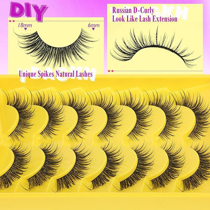 Natural Lashes Manga Eyelashes Cat Eye False Eyelashes Natural Look 18mm Anime Lashes Wispy Strip Lashes D-Curly Thin Band Unique Spikes 7 Pairs Fairy Mink Lashes Cosplay Fake Lashes