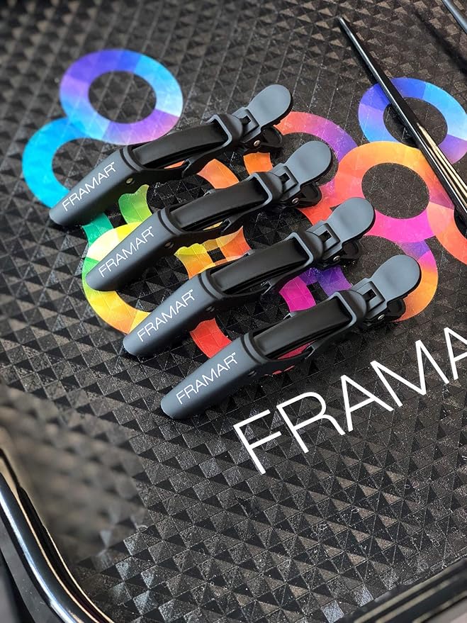 Framar Gator Grips Black Styling Hair Clips - Professional Black Hair Clips with Hair Styling and Sectioning, Rubberized - Wide Teeth & Durable for Hair Salon – 4 Pack