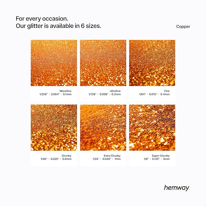 Hemway Premium Ultra Sparkle Glitter Multi Purpose Metallic Flake for Nail Art, Cosmetic Graded, Makeup, Festival, Party, Hair, Body and Eyes 100g / 3.5oz - Copper
