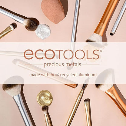 EcoTools Precious Metals Face Blend & Sculpt Set, Makeup Brush Set For Foundation, Concealer, & Powder, Makeup Sponge, Eco-Friendly, Recycled Aluminum, Chrome, Cruelty-Free, 4 Piece Set