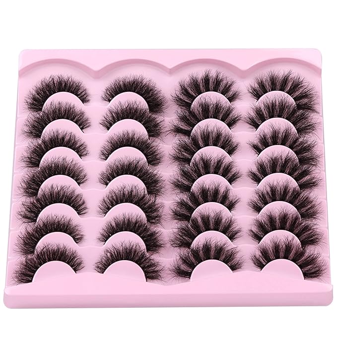 Newcally False Eyelashes Thick Volume Wispy Faux Mink Lashes 8D Volume Long Cat Eye Lashes Dramatic 18MM 2 Styles Mixed Fake Lashes 14 Pairs Pack