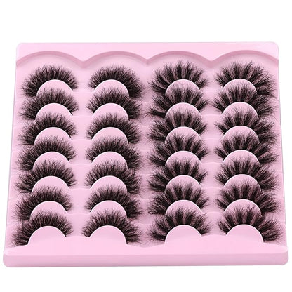 Newcally False Eyelashes Thick Volume Wispy Faux Mink Lashes 8D Volume Long Cat Eye Lashes Dramatic 18MM 2 Styles Mixed Fake Lashes 14 Pairs Pack