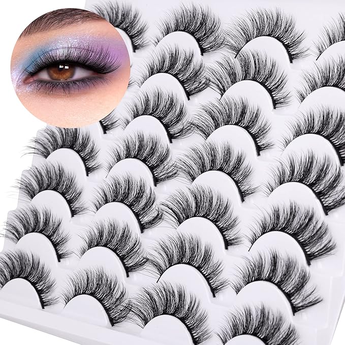 Newcally False Eyelashes Wispy Natural Cat Eye Lashes Faux Mink Lashes Fake Eyelashes Soft 3D Medium Length Light Volume 14 Pairs Pack