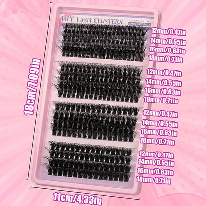 280 Pcs Lash Clusters Extensions Kit - 60D 80D 100D 120D Faux Mink Individual Eye Lash 12-18mm Clusters with D Curl Fluffy Wispy Lash Clusters for Lash Extension at Home