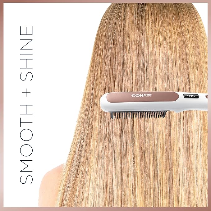 Conair Double Ceramic Straightening Brush, Heated Straightening Brush for Smooth Shiny Hair, V-Shaped Heat Bristles for Closer Contact