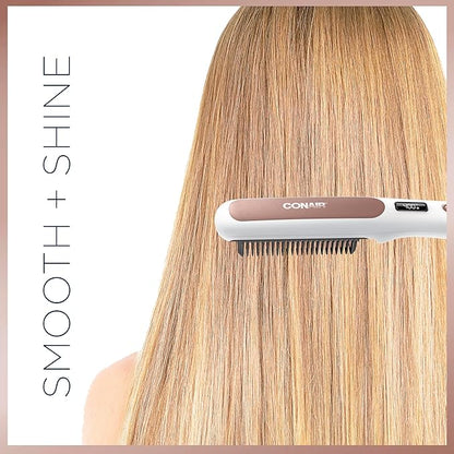 Conair Double Ceramic Straightening Brush, Heated Straightening Brush for Smooth Shiny Hair, V-Shaped Heat Bristles for Closer Contact