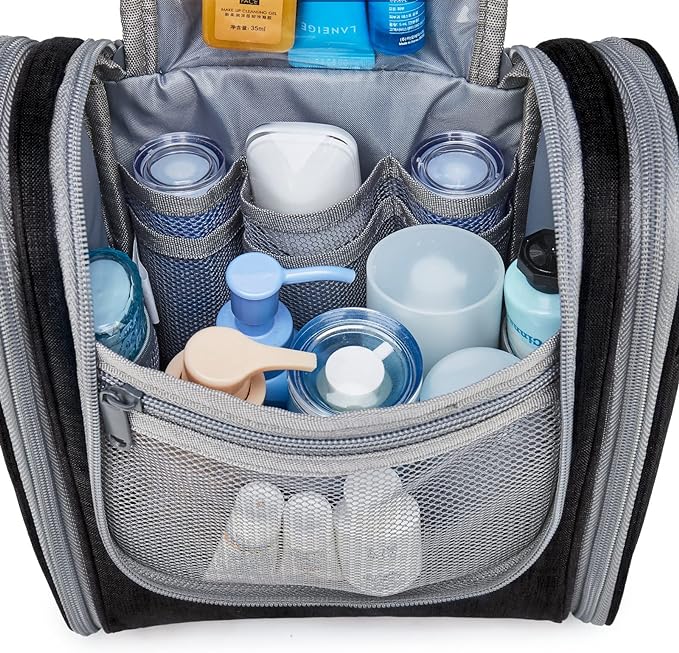 Narwey Small Hanging Travel Toiletry Bag Cosmetic Make up Organizer for Women and Men (Medium, Black)
