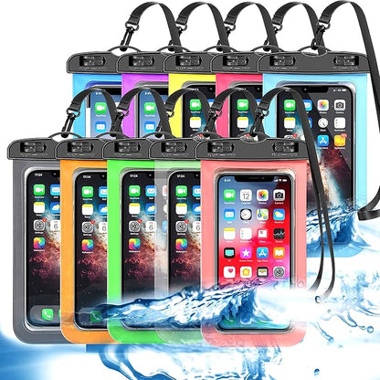 10 Pack Universal Waterproof Phone Pouch, Large Phone Waterproof Case Dry Bag IPX8 Outdoor Sports for Apple iPhone 16 15 14 13 12 11 Pro Max Plus SE, Samsung Galaxy S25 Ultra,Note,Up to 7.5"