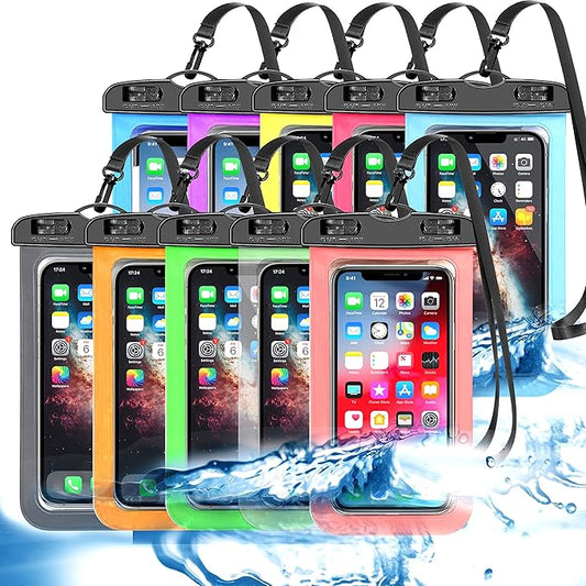 10 Pack Universal Waterproof Phone Pouch, Large Phone Waterproof Case Dry Bag IPX8 Outdoor Sports for Apple iPhone 16 15 14 13 12 11 Pro Max Plus SE, Samsung Galaxy S25 Ultra,Note,Up to 7.5"