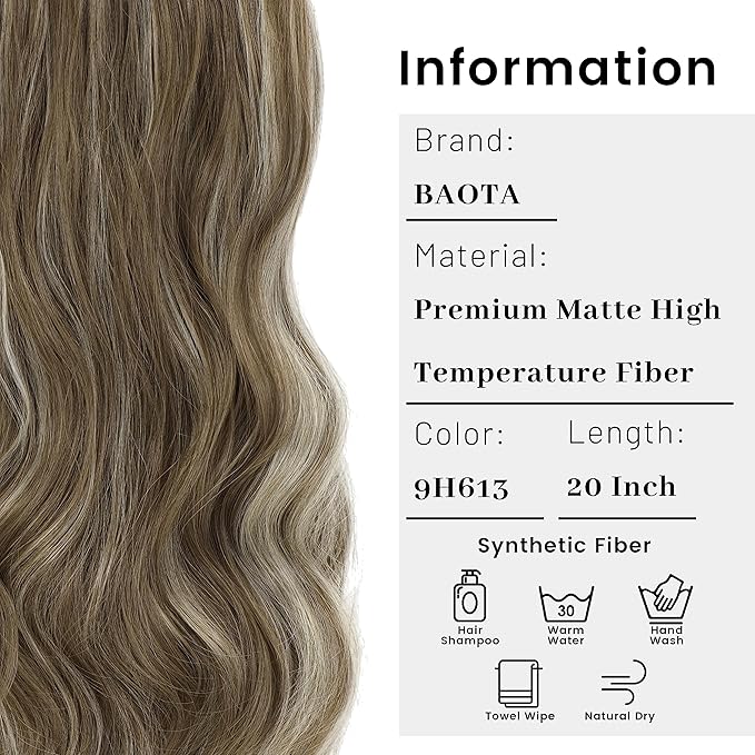 16 Inch Invisible Wire Hair Extension Long Wavy Hair Extensions for Women Mix Brown and Blonde Highlight Adjustable Size Hairpiece 4 Clips in Hair Extension