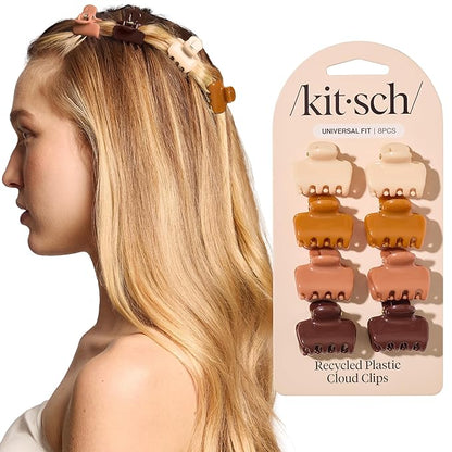 Kitsch Small Hair Clips for Women and Girls – Mini Claw Clips – Hair Accessories for Women – Daily Styling, Recycled, Sedona – 8pc Set