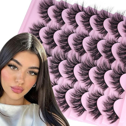 Mink Lashes 18mm False Eyelashes D-Curly Russian Strip Lashes Long Dramatic Cat Eye Lashes Natural Look Like Lash Extension 6D Volume Wispy Fake Eyelashes Pack by YDAGKH, 14 Pairs