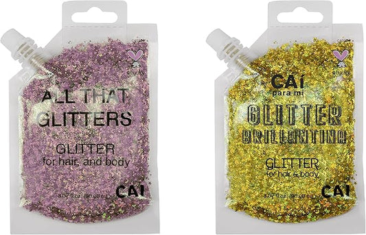 Hair Glitter Gel; Body Glitter & Face Glitter for Women/Kids (2 PK Rose/Gold) Moon & Stars; Iridescent Holograph Cosmetic Grade- Apply Without Glue, Easy to Take Off Keeps Skin Clean