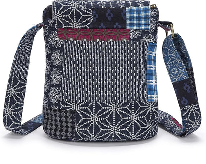 OPQRSTU Women's Retro Small Size Canvas Shoulder Bag Hippie Boho Crossbody Handbag