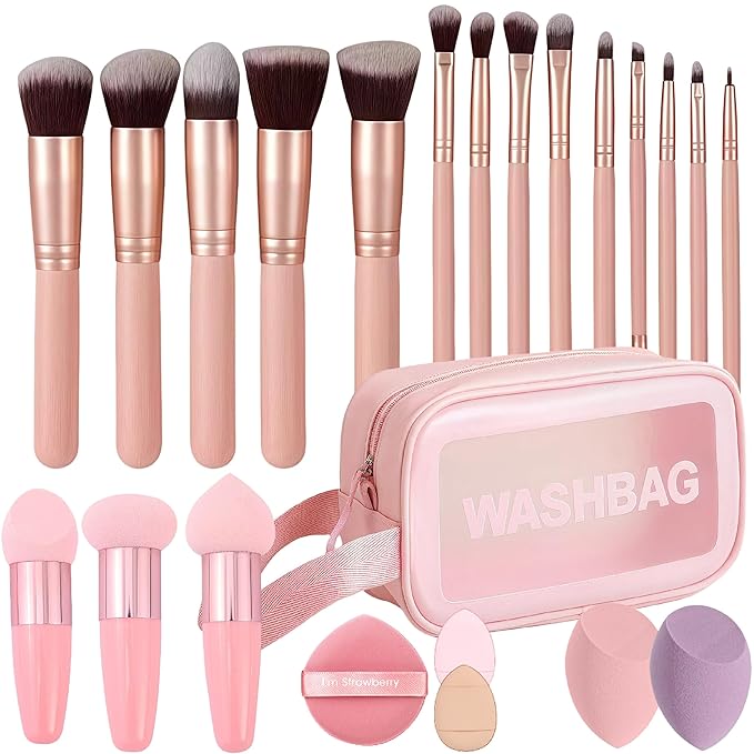 Makeup Brushes Pink wooden Makeup Brushes,14pcs make up brushes for girls Set Premium Synthetic Foundation Brushes Blending Face Powder Eye Shadow Concealer Make Up Brushes Tool Storage Bag (pink)