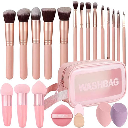 Makeup Brushes Pink wooden Makeup Brushes,14pcs make up brushes for girls Set Premium Synthetic Foundation Brushes Blending Face Powder Eye Shadow Concealer Make Up Brushes Tool Storage Bag (pink)