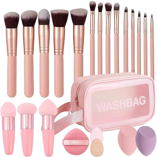 Makeup Brushes Pink wooden Makeup Brushes,14pcs make up brushes for girls Set Premium Synthetic Foundation Brushes Blending Face Powder Eye Shadow Concealer Make Up Brushes Tool Storage Bag (pink)
