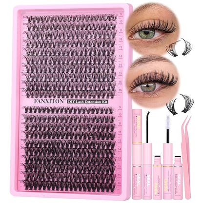 Natural Lash Cluster Kit Thick Eye Lash Clusters Natural Look 30D+40D D 8-16mm Lash Extension Kit Wispy Eyelash Clusters Volume Individual Lashes with Lash Bond and Seal and Tweezers