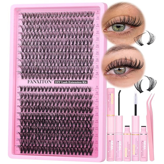 Natural Lash Cluster Kit Thick Eye Lash Clusters Natural Look 30D+40D D 8-16mm Lash Extension Kit Wispy Eyelash Clusters Volume Individual Lashes with Lash Bond and Seal and Tweezers