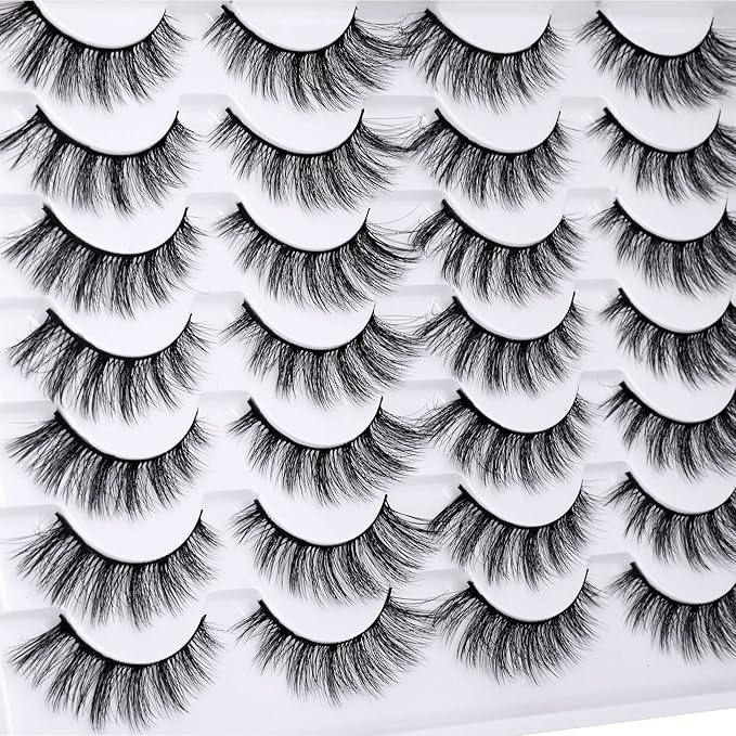 Newcally False Eyelashes Wispy Natural Cat Eye Lashes Faux Mink Lashes Fake Eyelashes Soft 3D Medium Length Light Volume 14 Pairs Pack