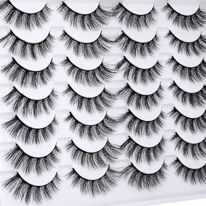 Newcally False Eyelashes Wispy Natural Cat Eye Lashes Faux Mink Lashes Fake Eyelashes Soft 3D Medium Length Light Volume 14 Pairs Pack