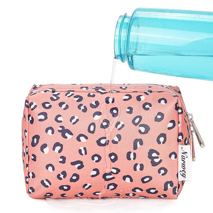 Narwey Small Cheetah Makeup Bag for Purse Mini Cosmetic Bag Travel Makeup Pouch Zipper Pouch Cute Make up Bags with Compartments for Women Girls (Leopard, Small)