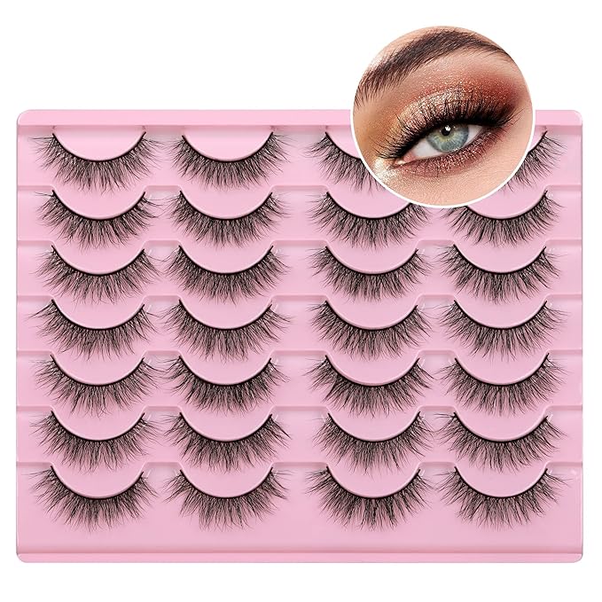 Newcally Natural Look Lashes Mink 3D Volume Wispy False Eyelashes Short Light Volume Fake Eye Lashes Pack 14 Pairs Reusable Soft Faux Mink Eyelashes