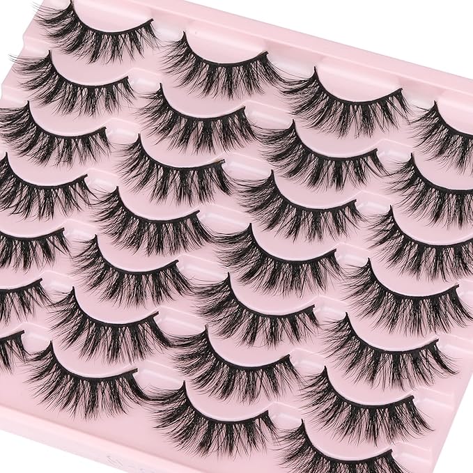 Newcally Eyelashes False Lashes Wispy Spikes Eyelashes Mink Natural Look 3D Volume Fake Eye Lashes Pack Cat Eye Strip Reusable Faux Mink Eyelash 14 Pairs